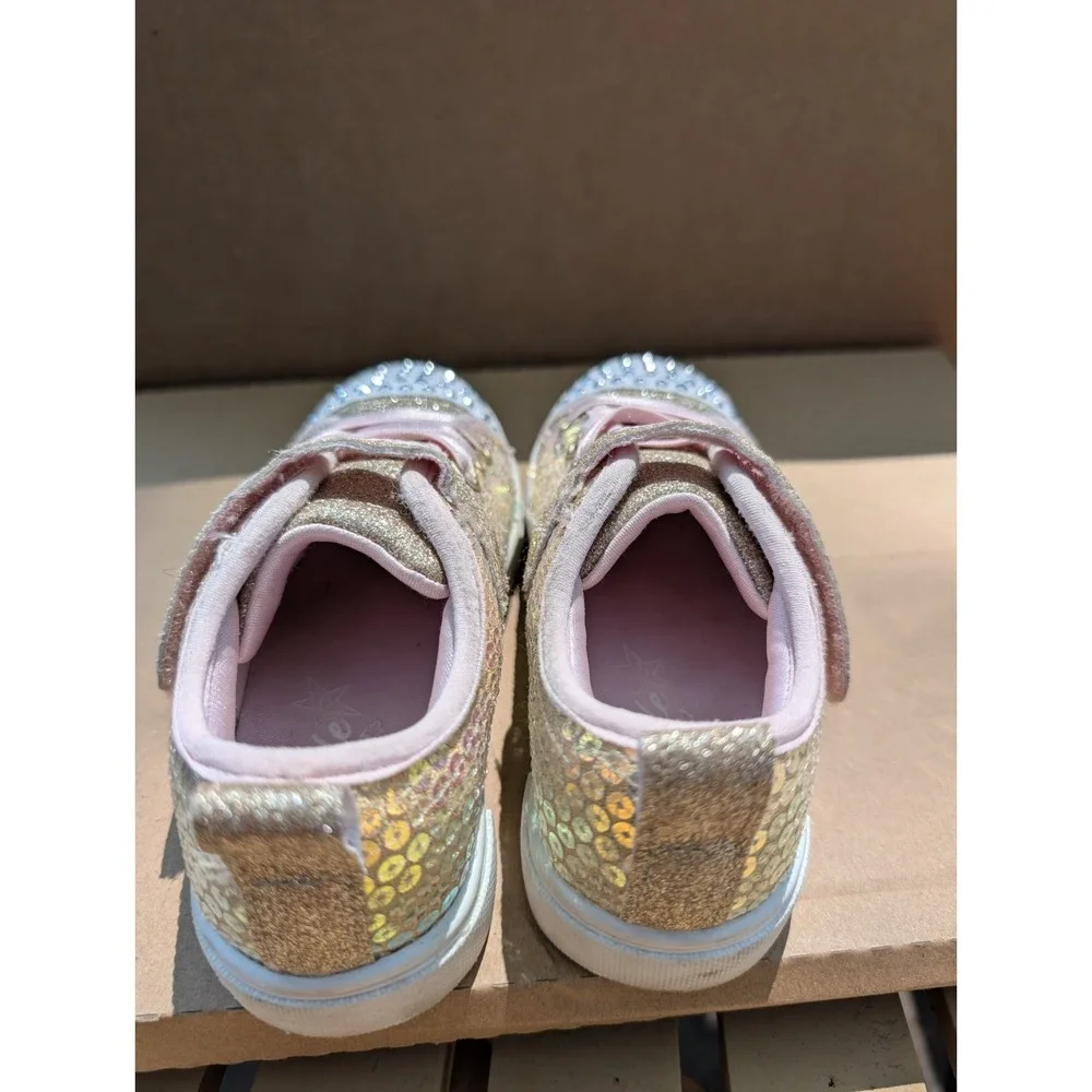 Skechers Twinkle Toes Pink/Gold Glitter Gems Shoes Sneakers Toddler Girl Size 9